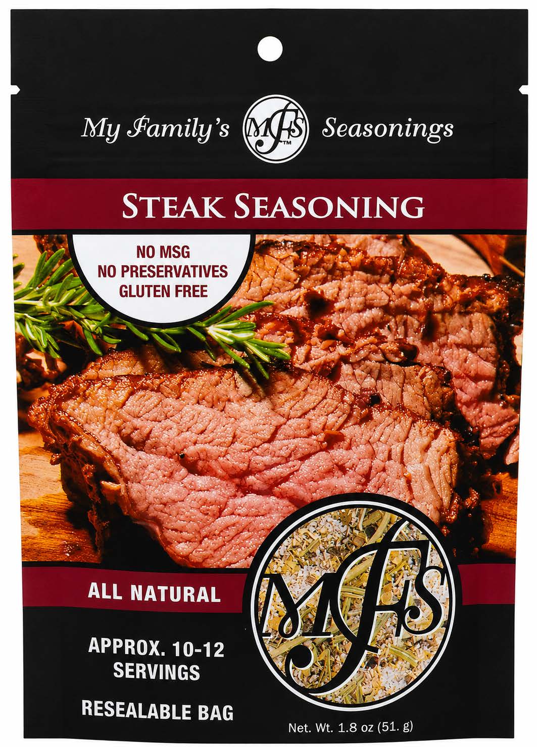 My Family's all natural steak seasoning 1.8 oz try it size gluten free grilling dry rub