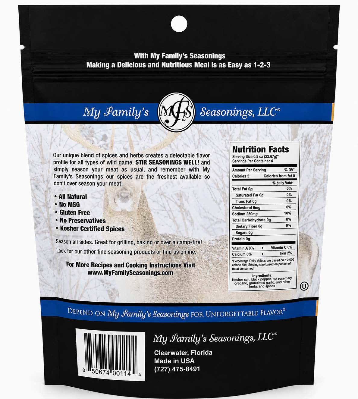 My Family's wild game beef seasoning 3.6 oz all natural bear moose elk dry rub gluten free